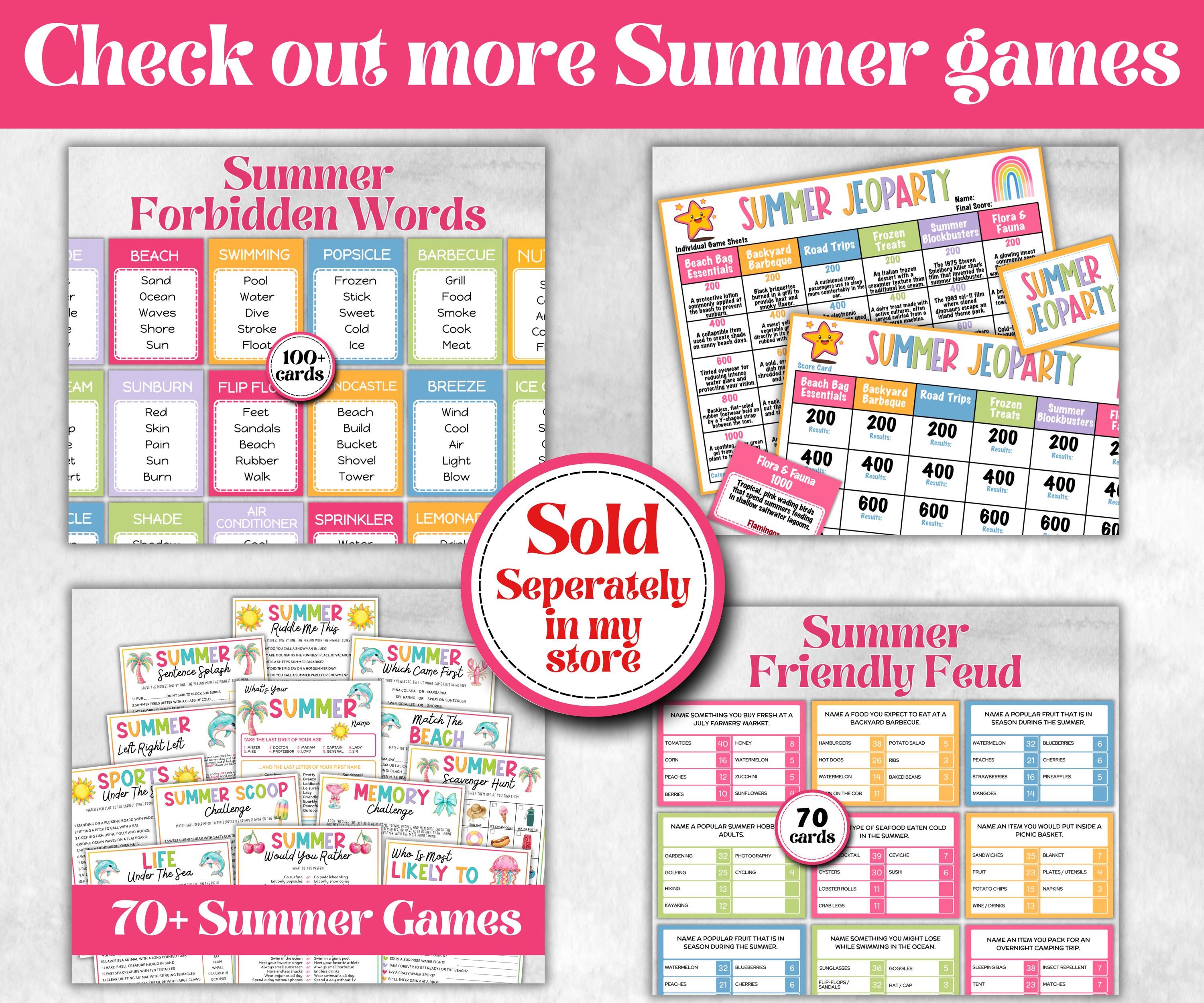Summer 5 seconds game, Family Game Night, Ice breaker, beach party, breakfast, Road Trips, sunday school, pool party BBQ, five seconds quiz