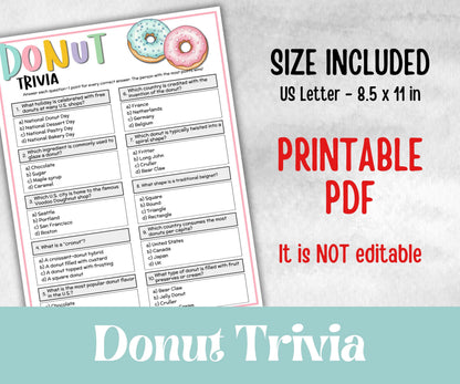 Donut Trivia, Sweet and treats, printable spring yard puzzle, garden tea party, Doughnut Bar, office event, pancake, Brunch Party Ideas