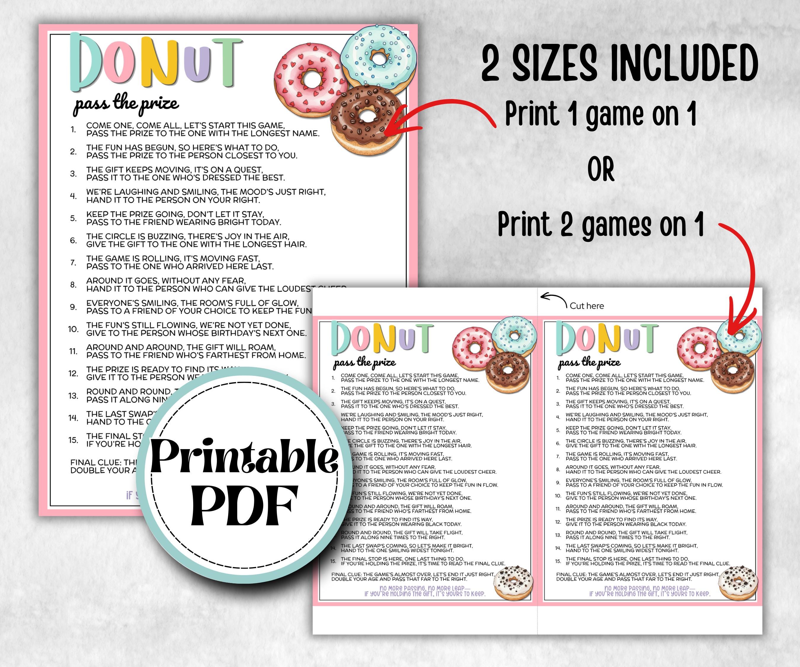 Donut Pass the Prize, Gift Exchange story, gift passing poem, rhyme, pass the gift, pass the present, pass the parcel, left right donut game