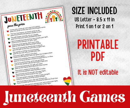 Juneteenth Games Bundle, kids educational game, mix and mingle, word scramble, pass the prize, finish the phrase, word search, pride trivia