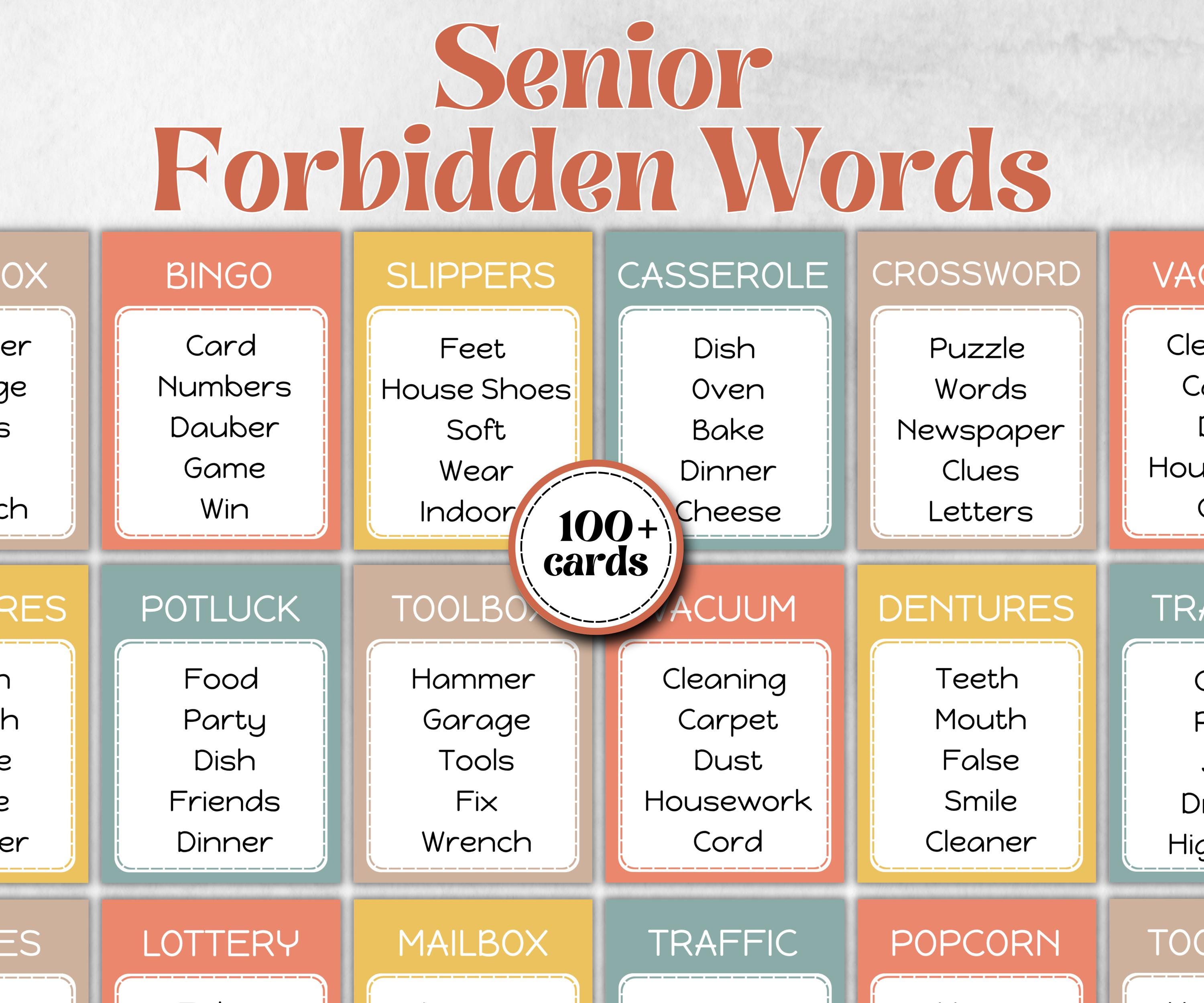 Senior Living Forbidden words, Birthday game for senior citizens, milestone, senior party game night, black grandma grandpa, assisted living