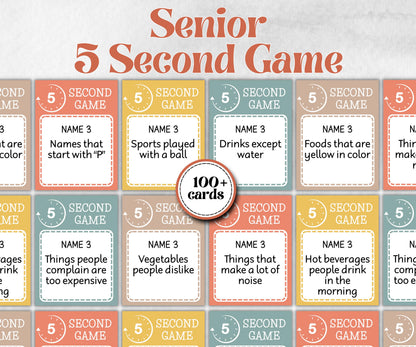 Senior Living 5 second game, senior citizens birthday, milestone, senior party game night, black grandma grandpa, think fast, five seconds