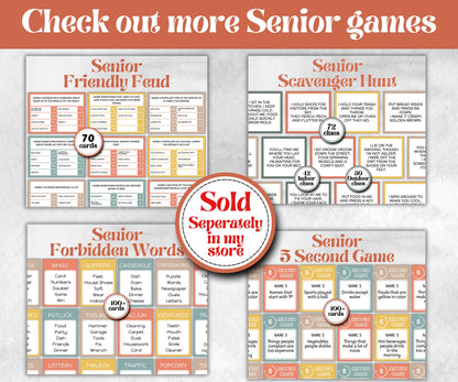 Senior Living Friendly Feud, senior citizens birthday, milestone, senior party game night, black grandma grandpa, think fast, five seconds