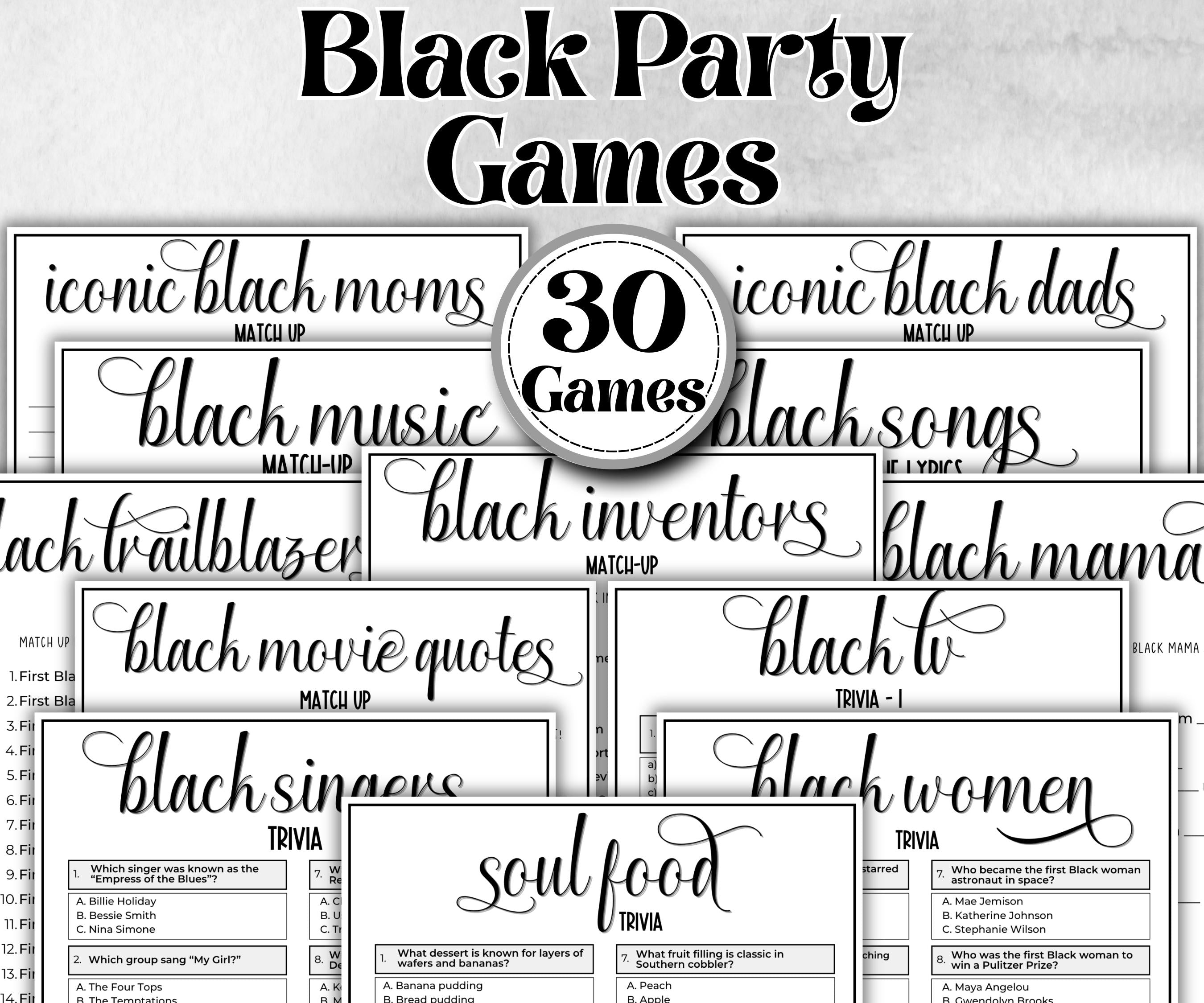 Black Party Game Bundle, African American Trailblazers, Black Culture, adults teens kids, Black Pop Culture, Music lyrics, Movies TV trivia