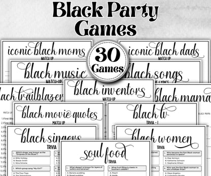 Black Party Game Bundle, African American Trailblazers, Black Culture, adults teens kids, Black Pop Culture, Music lyrics, Movies TV trivia