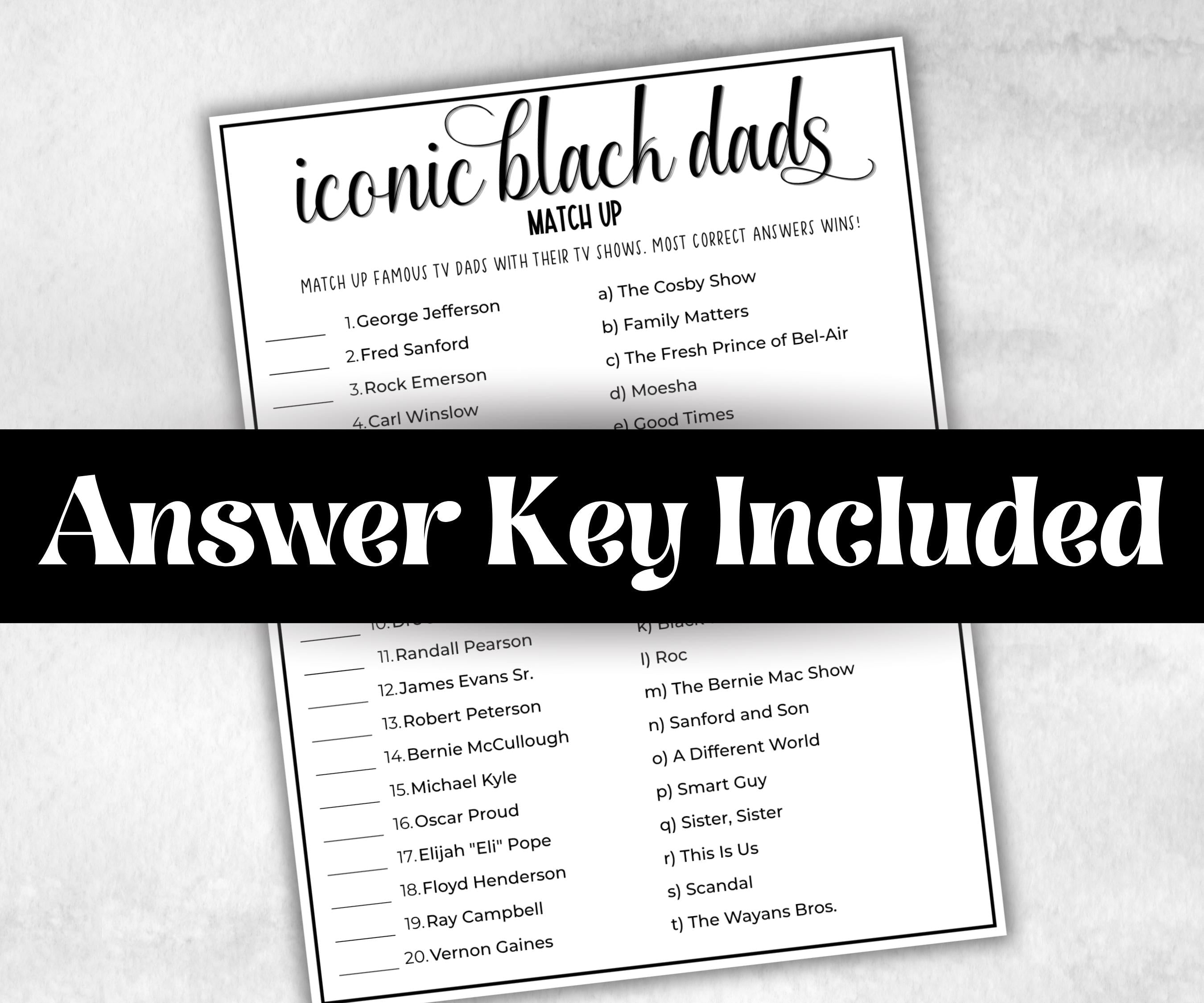 Iconic Black Dads Trivia, African American, Black Culture baby shower, Daddy to be, baby sprinkle, fathers day games, black daddy match up