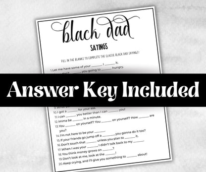 Black Dad Sayings Trivia, African American Dad, Black Culture baby shower, Mommy to be, Black Daddy to be, baby sprinkle, fathers day games