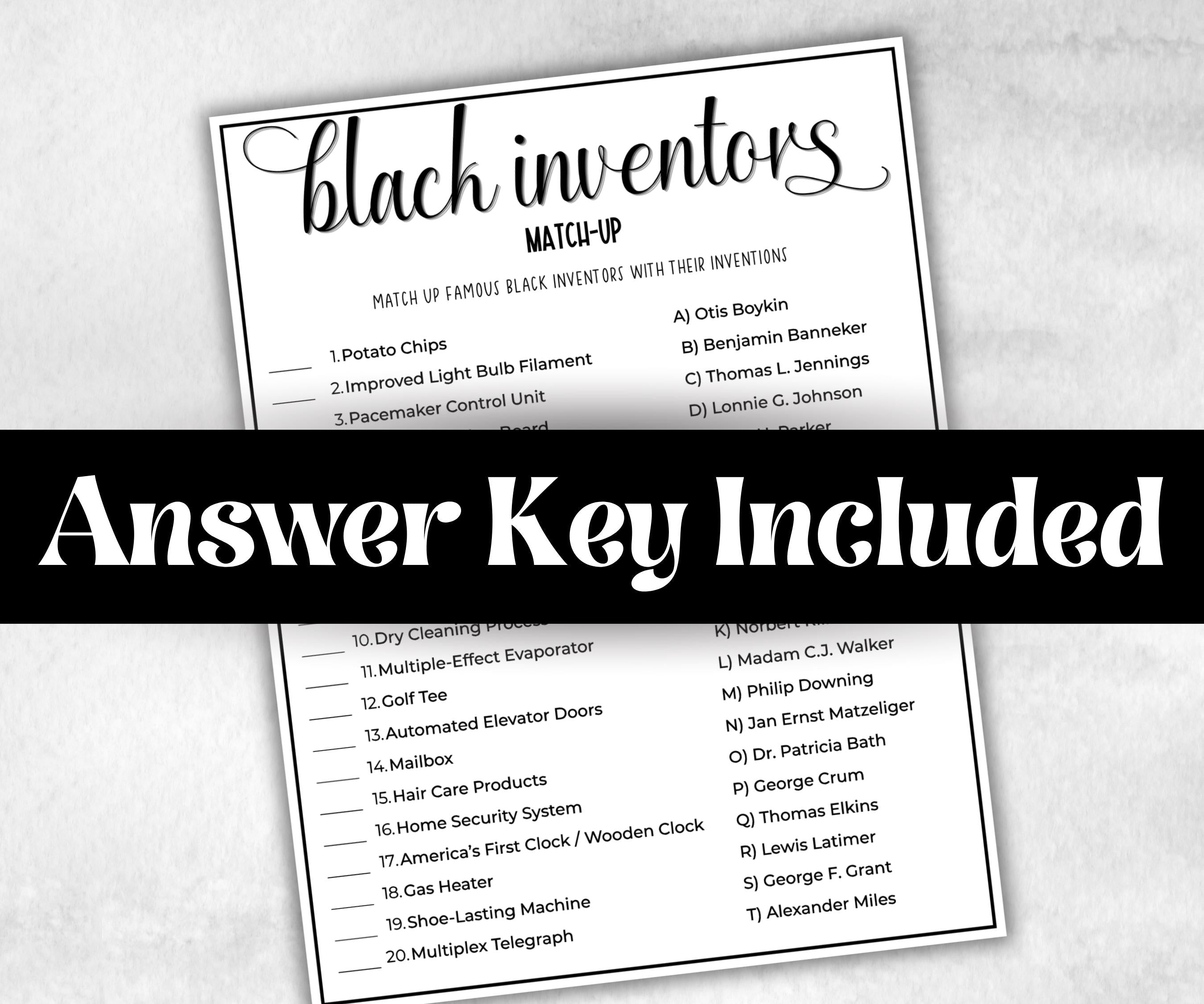 Black Inventors Match, African American, Black Culture riddle, Black birthday, icebreaker activity, community bbq picnic, classroom activity