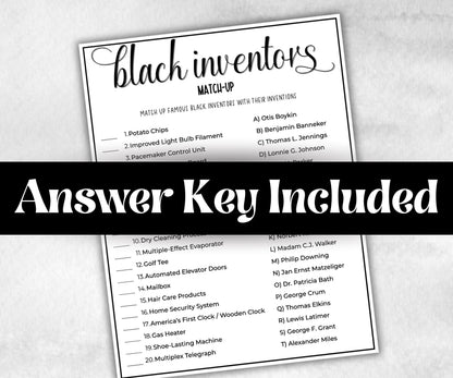 Black Inventors Match, African American, Black Culture riddle, Black birthday, icebreaker activity, community bbq picnic, classroom activity
