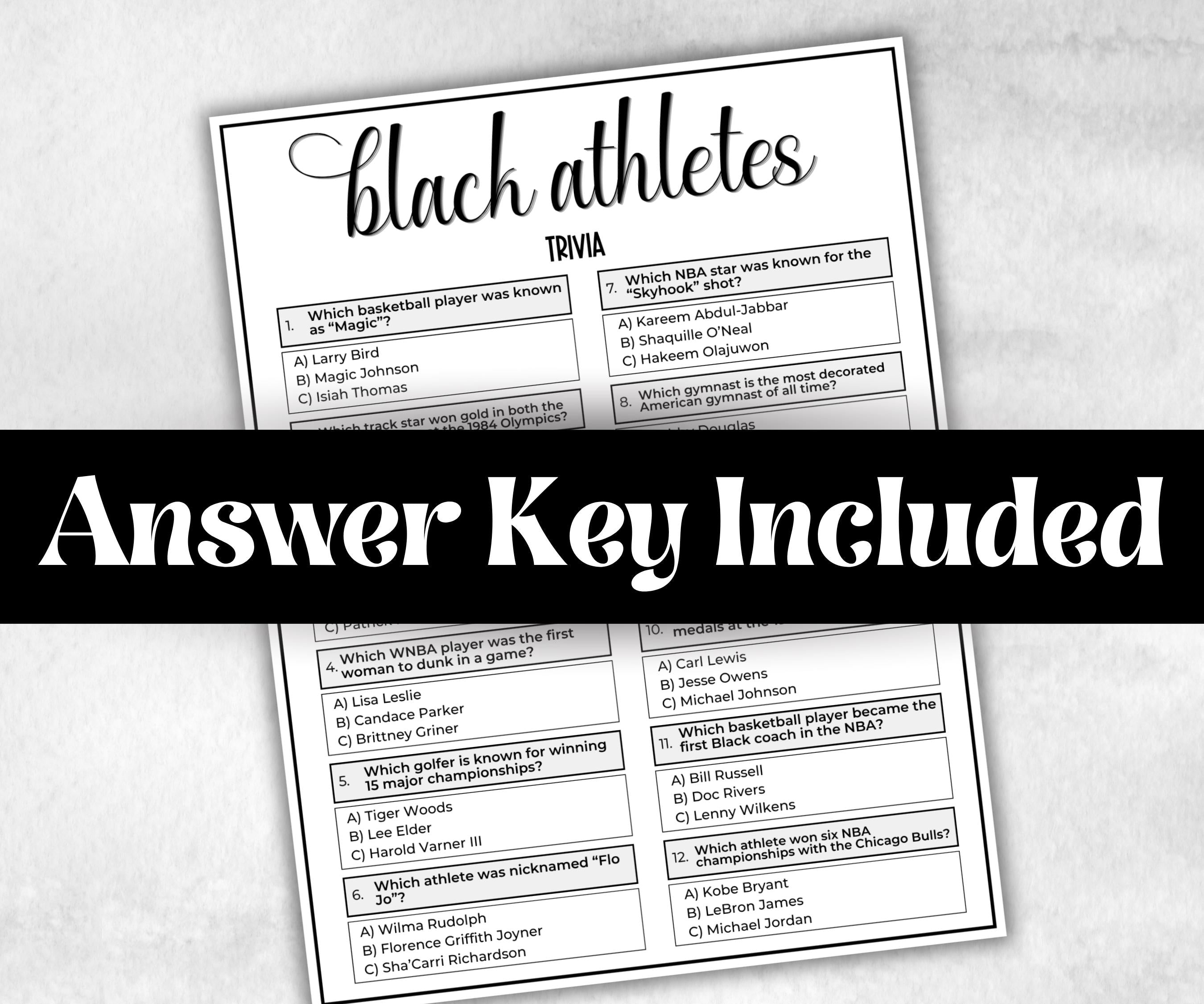 Black Athletes Trivia, African American, Black Culture, summer icebreaker party, community bbq, First blacks, educational classroom resource