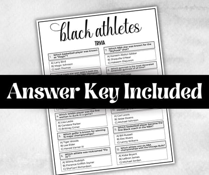 Black Athletes Trivia, African American, Black Culture, summer icebreaker party, community bbq, First blacks, educational classroom resource