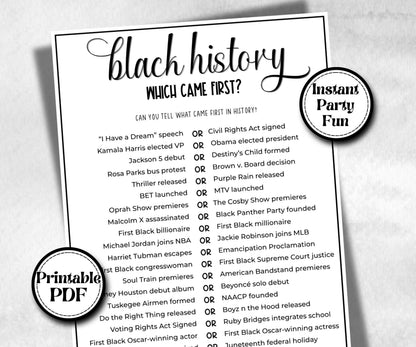Black Which came first, African American, Black Culture family, kid summer icebreaker party, community bbq, classroom fun learning resource