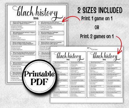 Black History Trivia, African American, Black Culture, kids summer icebreaker party, community bbq, educational classroom resource,