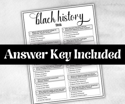 Black History Trivia, African American, Black Culture, kids summer icebreaker party, community bbq, educational classroom resource,