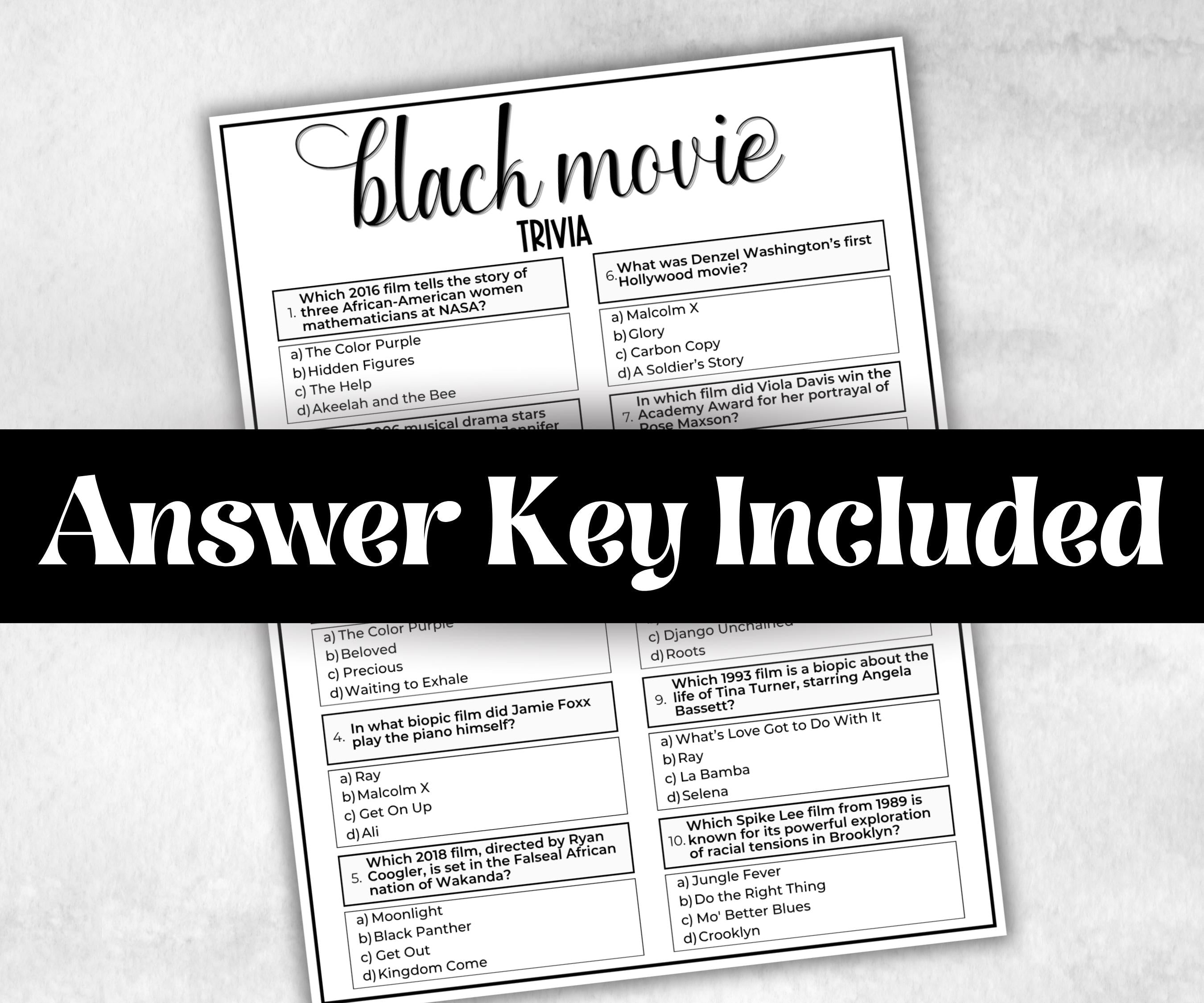 Black Movie Trivia, African American Quotes, Black Culture movie riddle, Movie Game Night, summer icebreaker party, summer bbq, popcorn game
