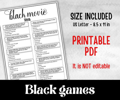 Black Movie Trivia, African American Quotes, Black Culture movie riddle, Movie Game Night, summer icebreaker party, summer bbq, popcorn game