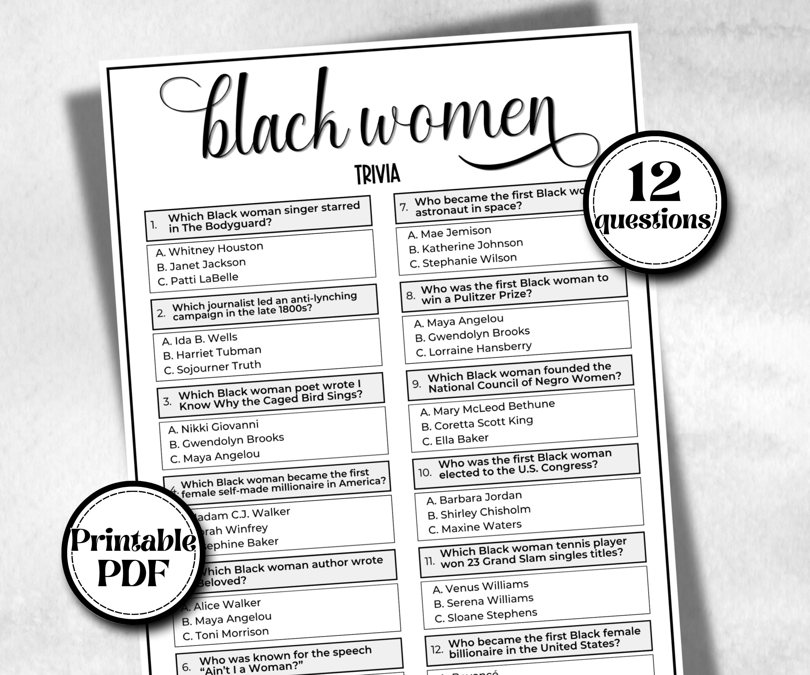 Iconic Black Women Trivia, African American, Black Culture baby shower, Mommy to be, womens day, baby sprinkle, black mama, icebreaker game