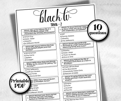 Black tv Trivia, African American, Black Culture tv quiz, Movie Game Night, summer bbq icebreaker party, popcorn game, family game night