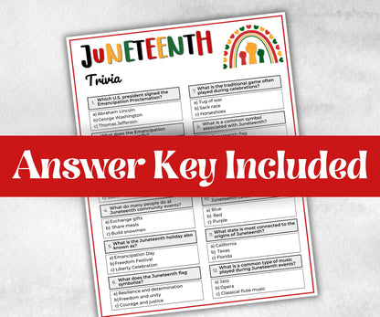 Juneteenth Trivia, kids educational game, african american trivia game night, black history, black culture celebration, classroom activities