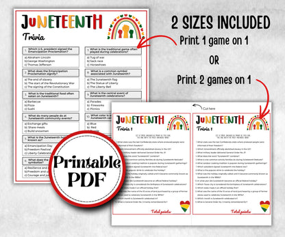 Juneteenth Trivia, kids educational game, african american trivia game night, black history, black culture celebration, classroom activities