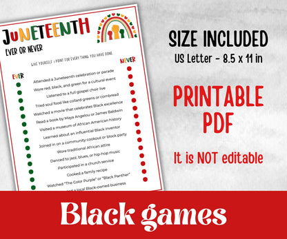 Juneteenth Ever Or Never, kid party game, african american family game night, black history, black culture celebration, black family reunion