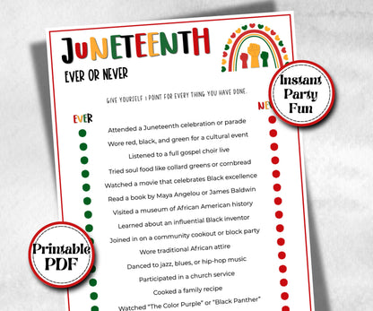 Juneteenth Ever Or Never, kid party game, african american family game night, black history, black culture celebration, black family reunion