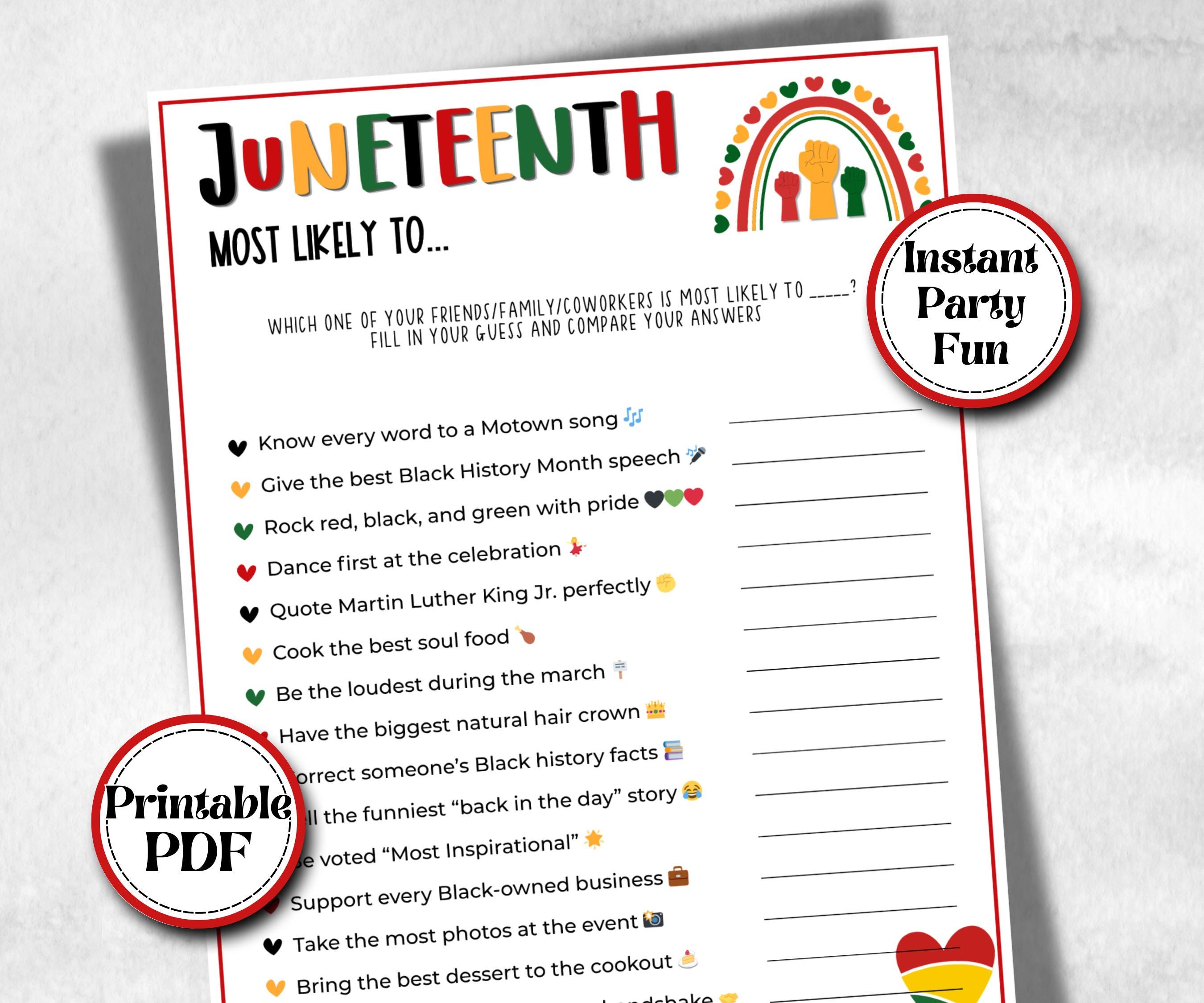 Juneteenth Who is Most likely to, african american kid party, family game night, black culture celebration, black family reunion, mix mingle
