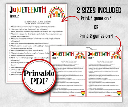 Juneteenth Trivia game, kids educational game, african american trivia game night, black history, black culture celebration, classroom quiz