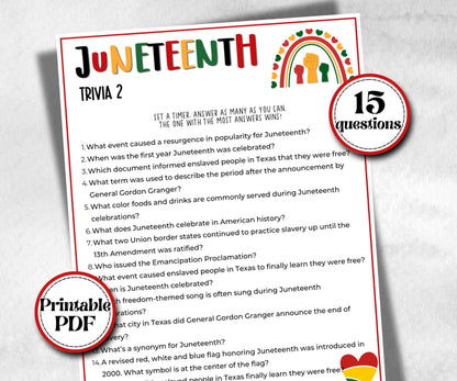 Juneteenth Trivia game, kids educational game, african american trivia game night, black history, black culture celebration, classroom quiz