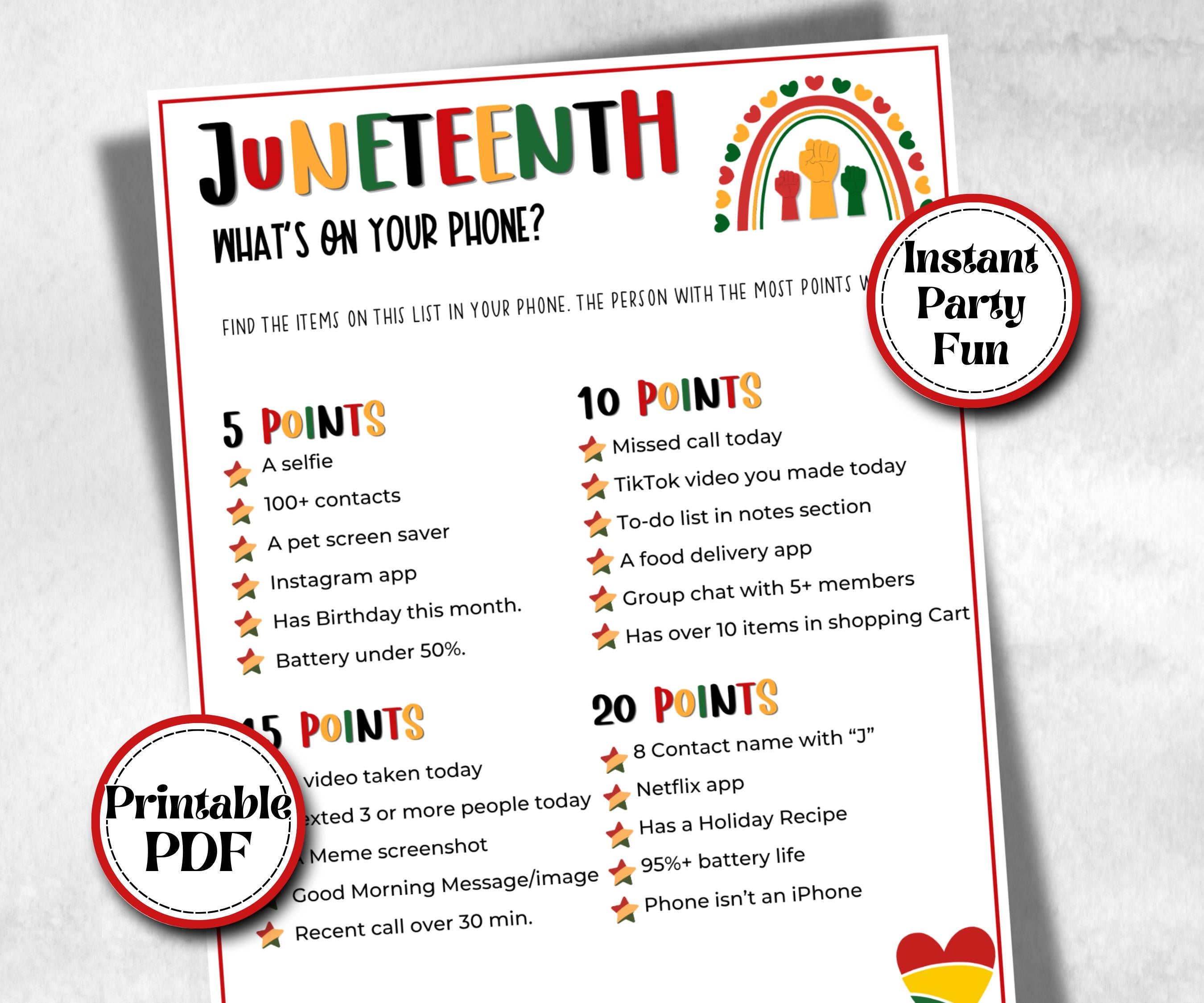 Juneteenth whats on your phone, african american kid party, family game night, black culture celebration, black family reunion, barbeque fun