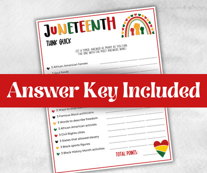 Juneteenth Think Quick, kid party game, african american family game night, black history, black culture celebration, black family reunion