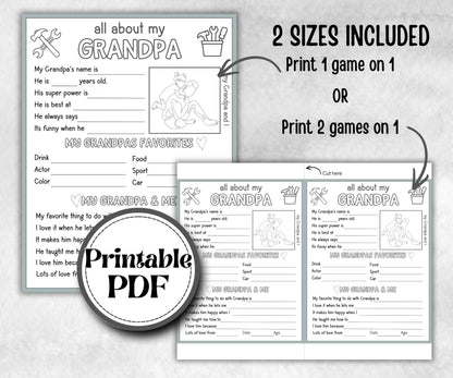 All about my Grandpa, Grandpa questionnaire, facts about pa, preschool worksheet, printable interview, kindergarten activity, personalised