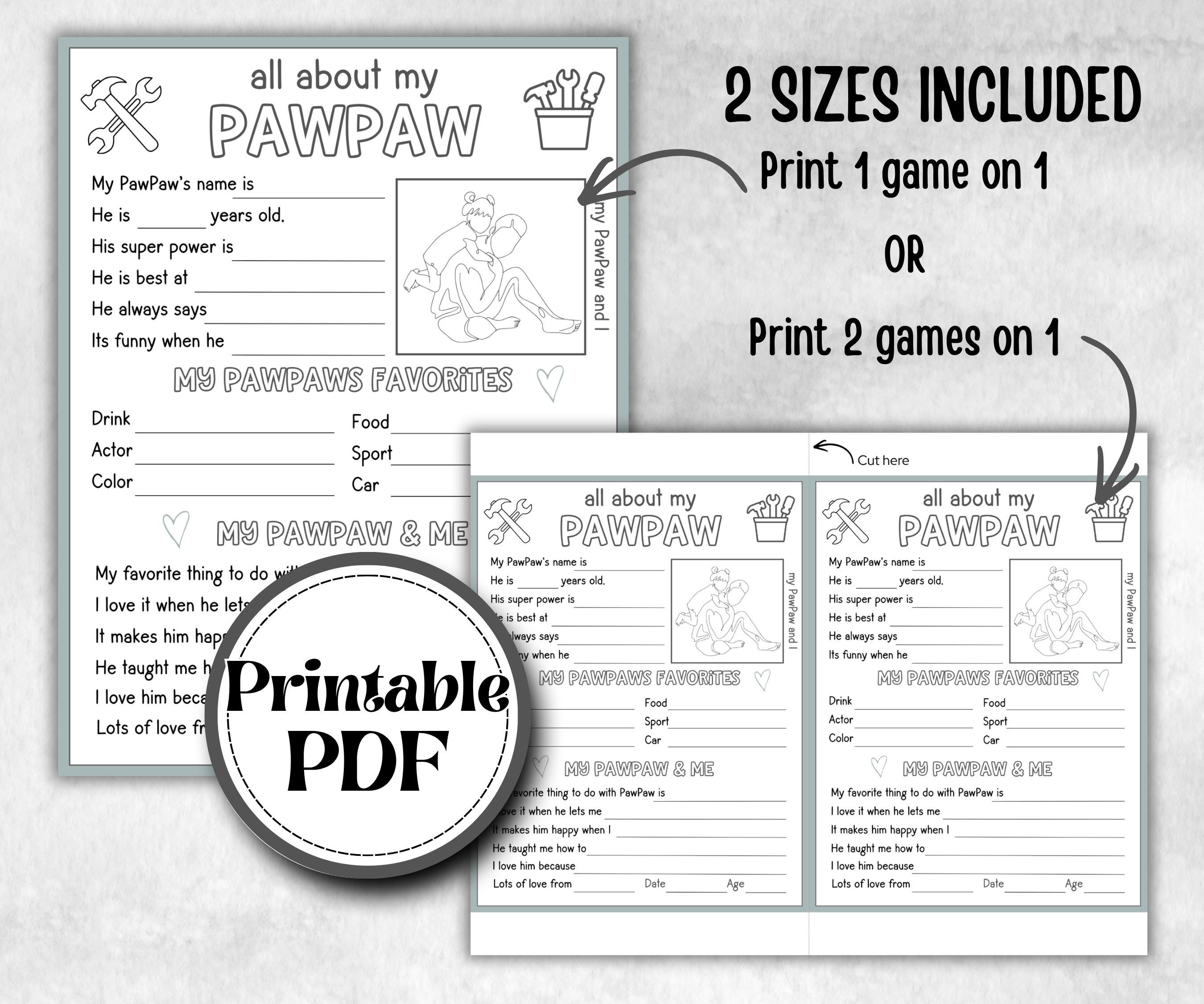 All about my Pawpaw, Pawpaw questionnaire, facts about pawpaw, preschool worksheet, printable interview, kindergarten activity, personalised
