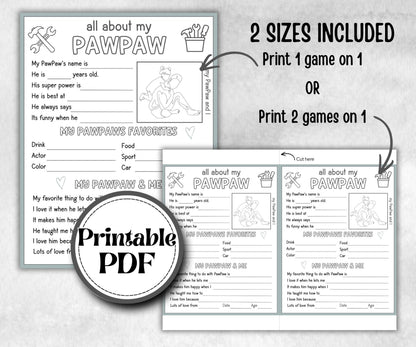 All about my Pawpaw, Pawpaw questionnaire, facts about pawpaw, preschool worksheet, printable interview, kindergarten activity, personalised