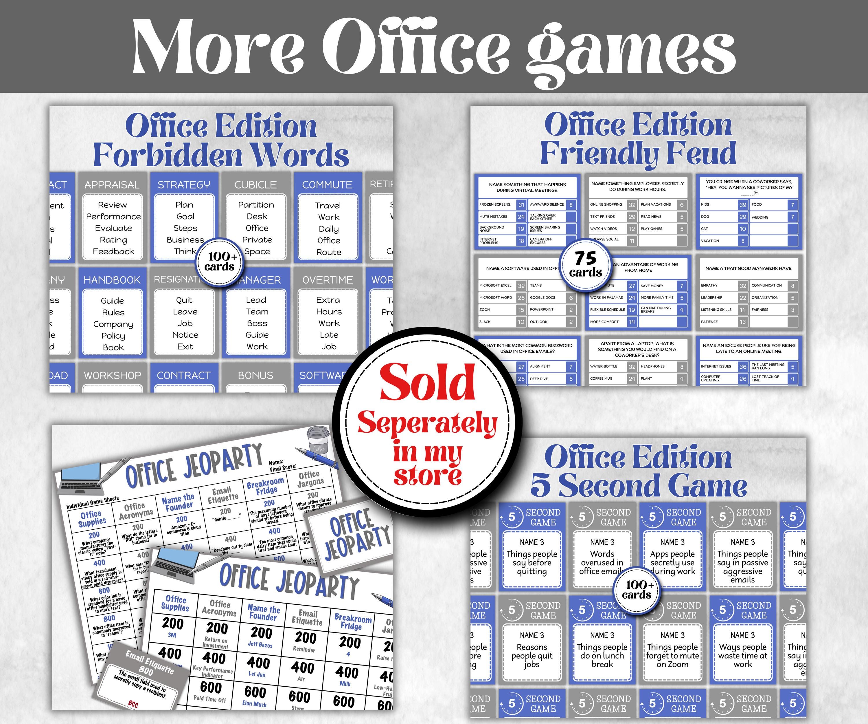 Office Work Forbidden Words, Word Ban, Office Teambuilding, Coworker Birthday, Retirement Party, Welcome Party, Office Group Party Game