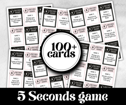 Ladies Night Out 5 second game, five seconds, think fast word game, think quick, galentine, hen party, womens day, bff girlfriend, printable