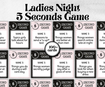 Ladies Night Out 5 second game, five seconds, think fast word game, think quick, galentine, hen party, womens day, bff girlfriend, printable