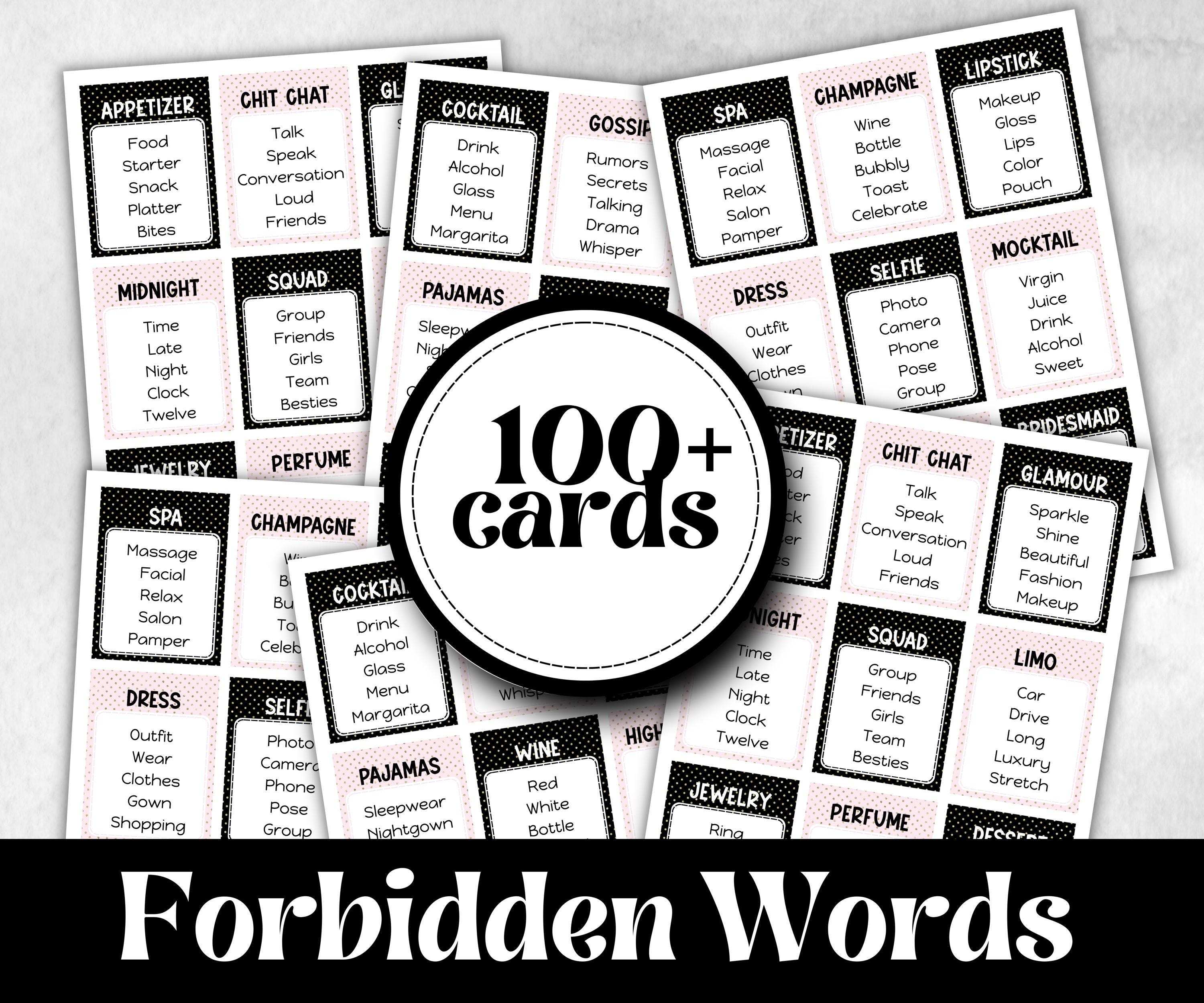 Ladies Night Forbidden Words, Word Ban, think fast word game, think quick, galentines, hen party, womens day, bff girlfriend, printable fun