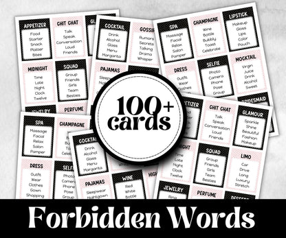 Ladies Night Forbidden Words, Word Ban, think fast word game, think quick, galentines, hen party, womens day, bff girlfriend, printable fun