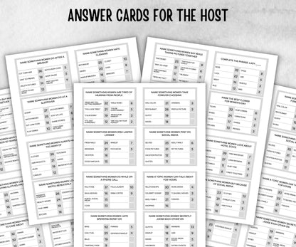 Ladies Night Friendly Feud, think fast word game, think quick, galentines, hen party, womens day, bff girlfriend, printable feud, Feud Cards