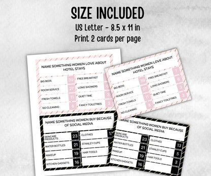 Ladies Night Friendly Feud, think fast word game, think quick, galentines, hen party, womens day, bff girlfriend, printable feud, Feud Cards