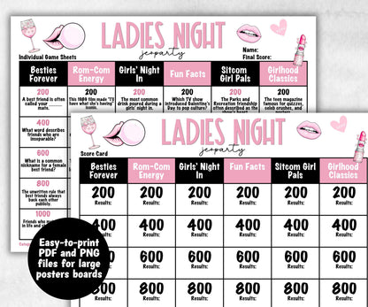Ladies Night Jeoparty, think fast word game, think quick, galentines, hen party, womens day, bff girlfriend, printable feud, Feud Cards