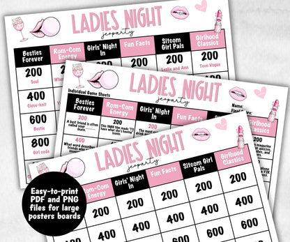 Ladies Night Jeoparty, think fast word game, think quick, galentines, hen party, womens day, bff girlfriend, printable feud, Feud Cards