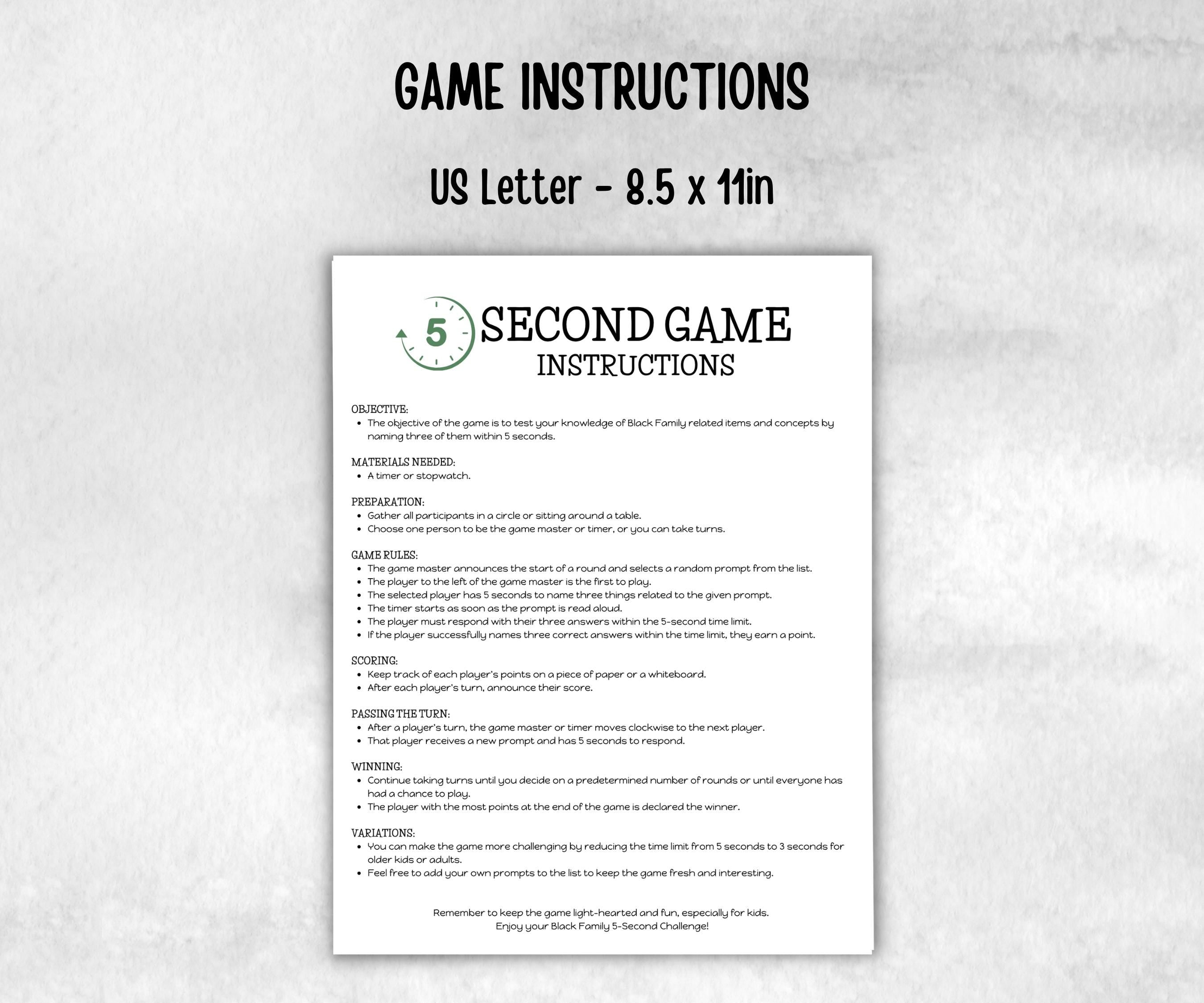 Black Family Reunion 5 second game, African American, Black Culture, Birthday icebreaker activity, community picnic, classroom activity