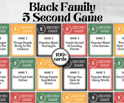 Black Family Reunion 5 second game, African American, Black Culture, Birthday icebreaker activity, community picnic, classroom activity