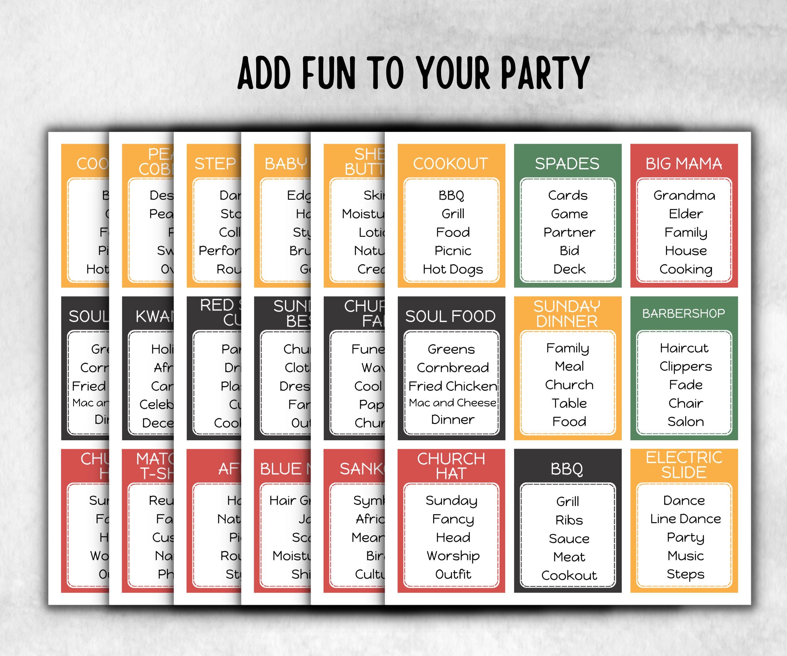 Black Family Forbidden words, African American, Black Culture, Birthday icebreaker activity, community picnic, classroom activity, barbeque