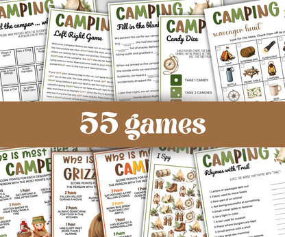 Camping Games Bundle, Nature Scavenger Hunt, summer fall spring winter camping, Trivia night, office team camping, camping themed birthday