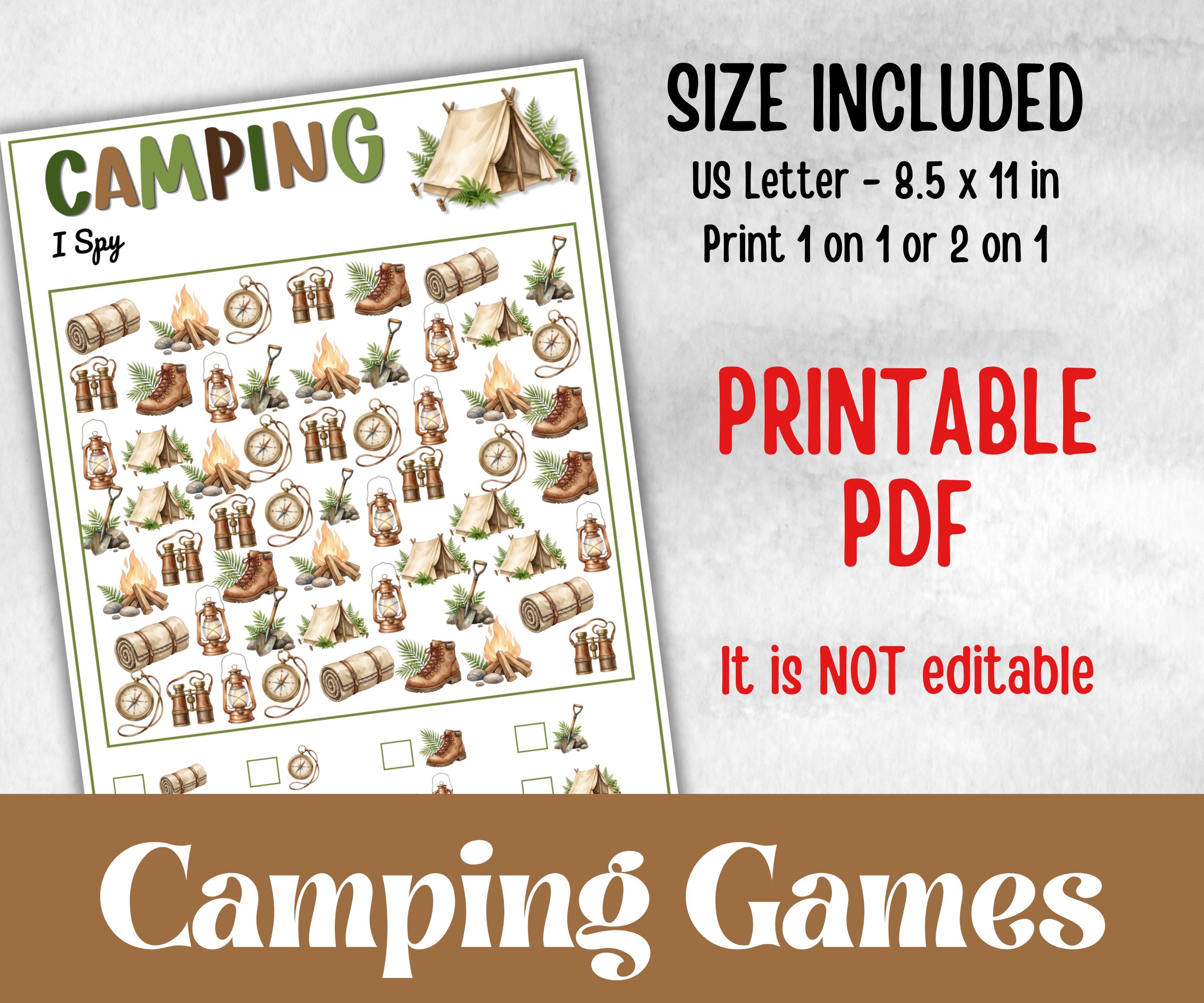 Camping Games Bundle, Nature Scavenger Hunt, summer fall spring winter camping, Trivia night, office team camping, camping themed birthday