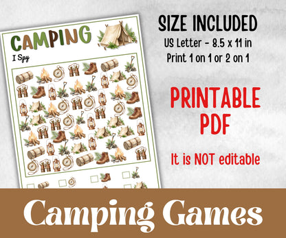 Camping Games Bundle, Nature Scavenger Hunt, summer fall spring winter camping, Trivia night, office team camping, camping themed birthday
