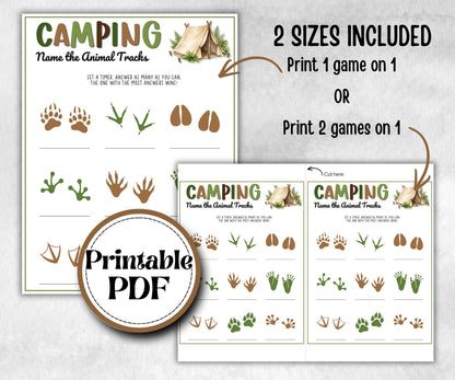 Camping Name the Animal Tracks, fire pit activities, outdoor group party, campground, backyard bbq, summertime campfire, boy girl scout quiz